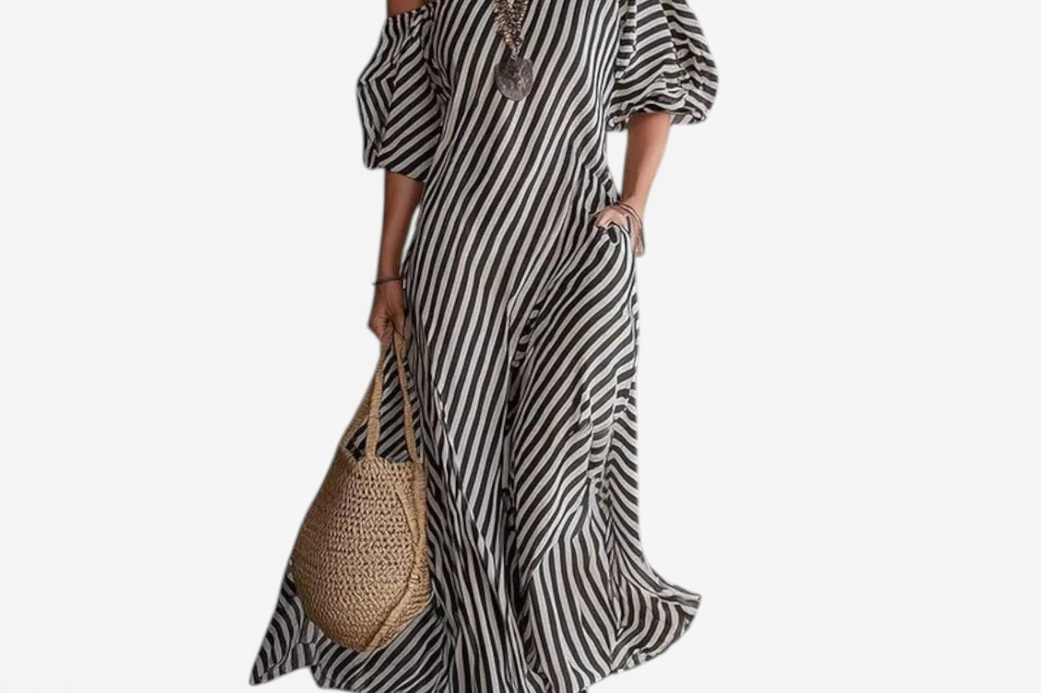 Women's Striped Off-Shoulder Maxi Dress | Effortless Elegant Summer Dress