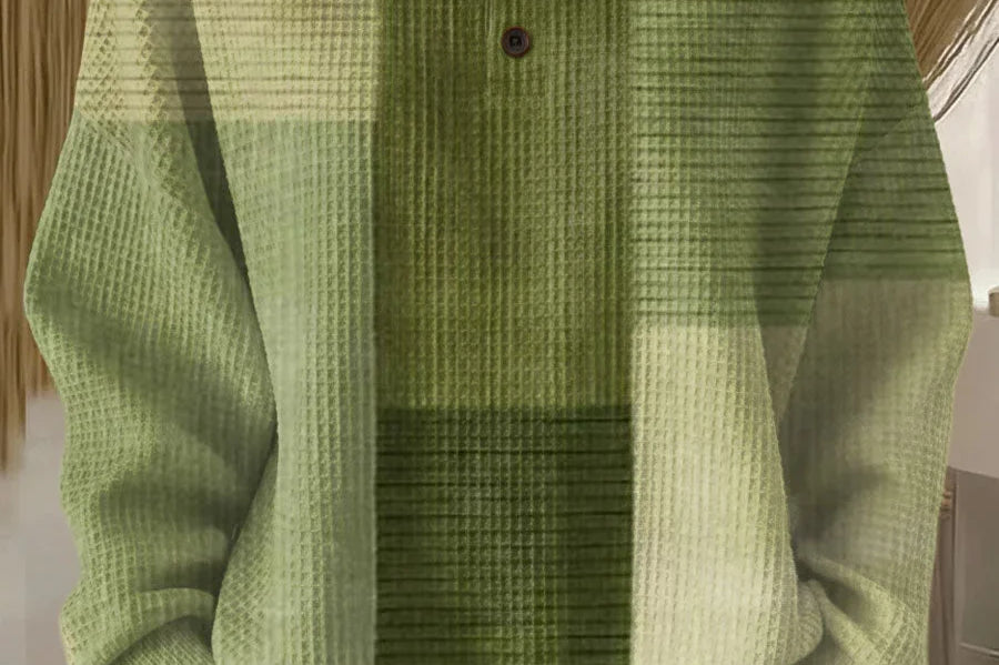 Inara - Women's Colourblock Waffle Knit Henley Top - Green