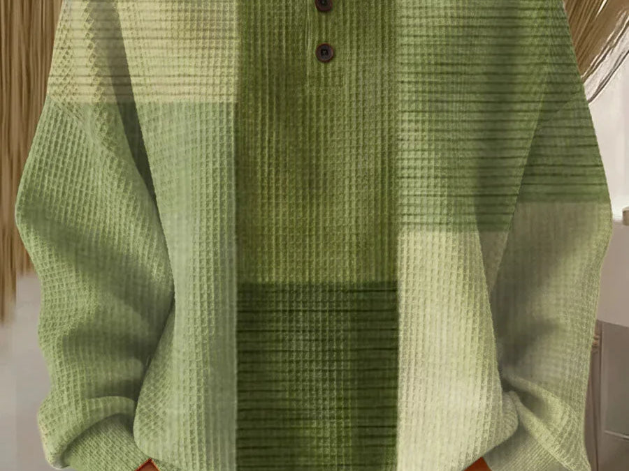 Inara - Women's Colourblock Waffle Knit Henley Top - Green