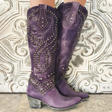 Inger - Women's Studded Knee-High Western Boots - Purple