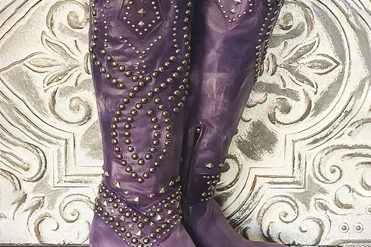 Inger - Women's Studded Knee-High Western Boots - Purple
