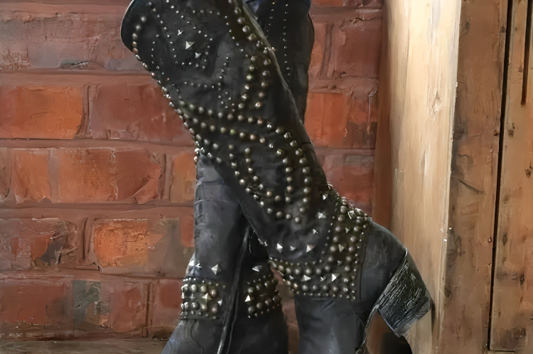 Inger - Women's Studded Knee-High Western Boots - Black
