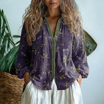 Iona - Women's Embroidered V-Neck Blouse with Long Sleeves - Purple