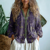 Iona - Women's Embroidered V-Neck Blouse with Long Sleeves - Purple