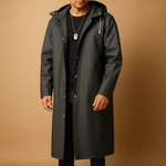 Isaac - Men's Long Hooded Lined Rain Coat - Black