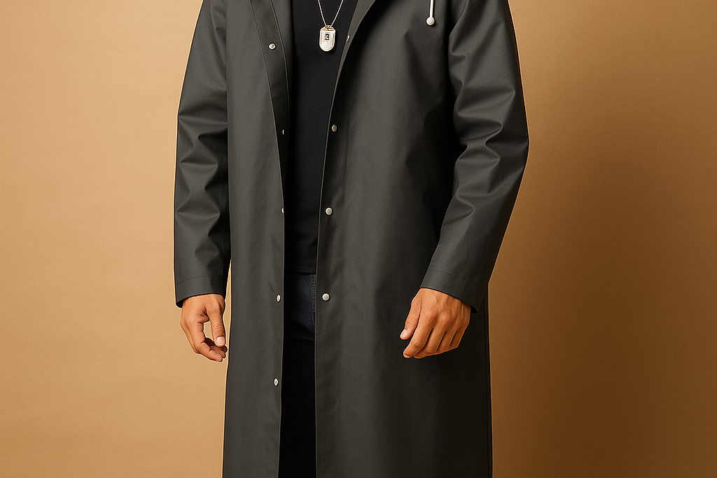 Isaac - Men's Long Hooded Lined Rain Coat - Black