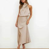 Isaura - Women's Satin Cowl Neck Midi Dress