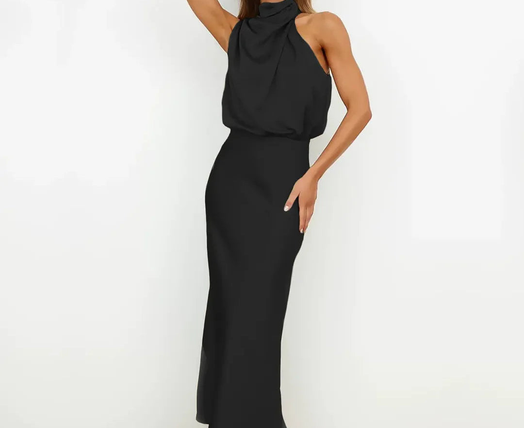 Isaura - Women's Satin Cowl Neck Midi Dress