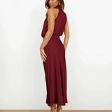 Isaura - Women's Satin Cowl Neck Midi Dress