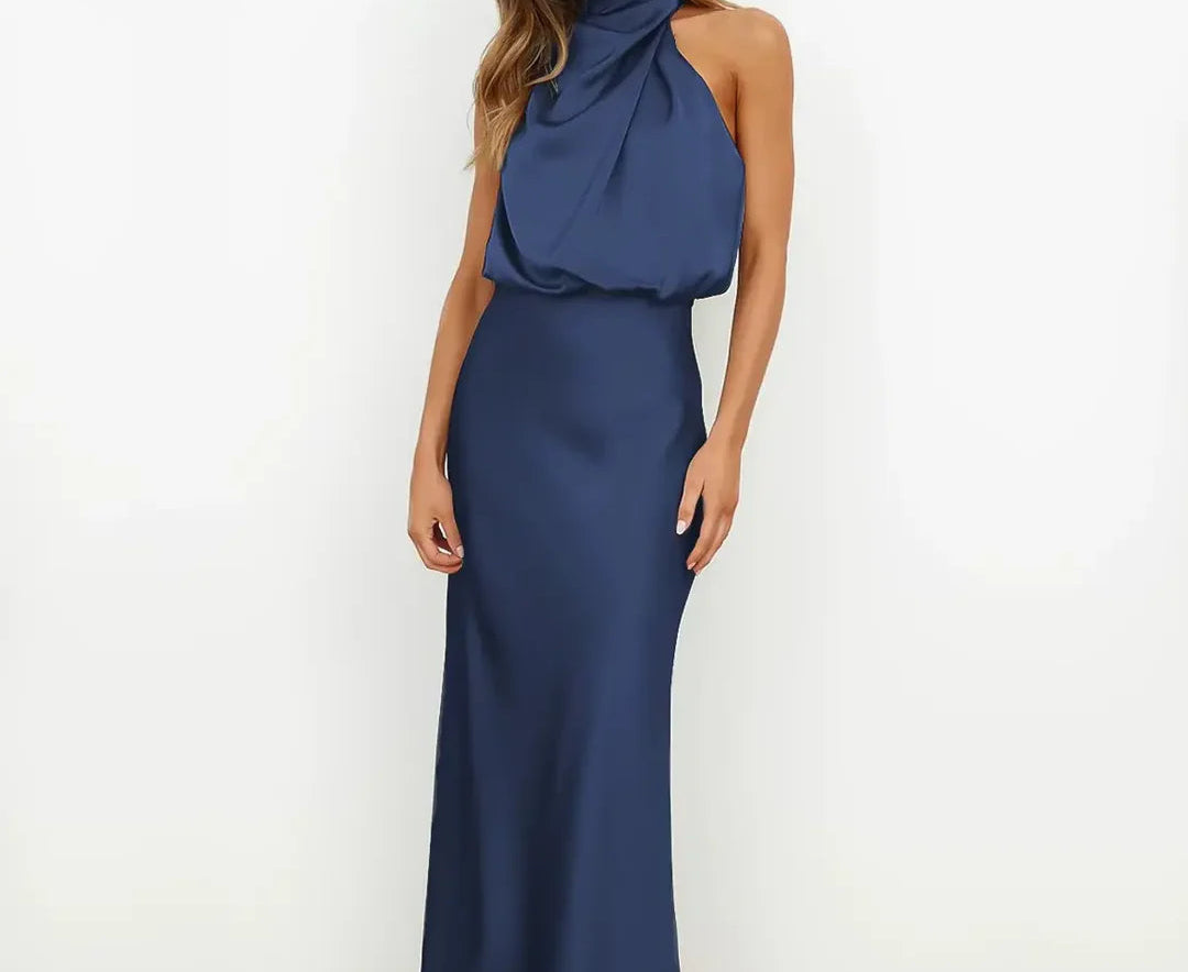 Isaura - Women's Satin Cowl Neck Midi Dress