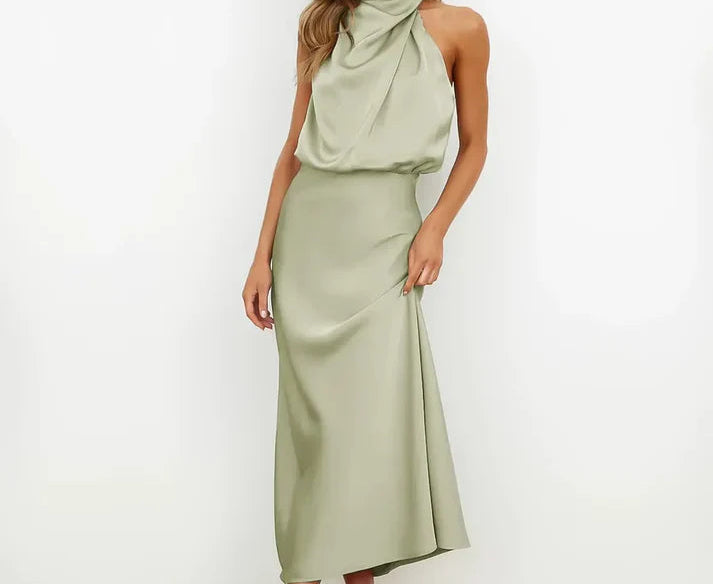 Isaura - Women's Satin Cowl Neck Midi Dress