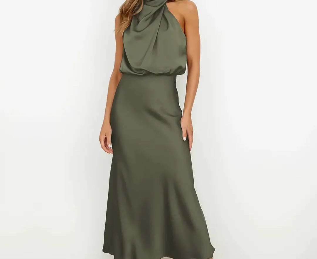 Isaura - Women's Satin Cowl Neck Midi Dress
