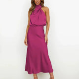 Isaura - Women's Satin Cowl Neck Midi Dress