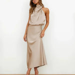 Isaura - Women's Satin Cowl Neck Midi Dress - Champagne