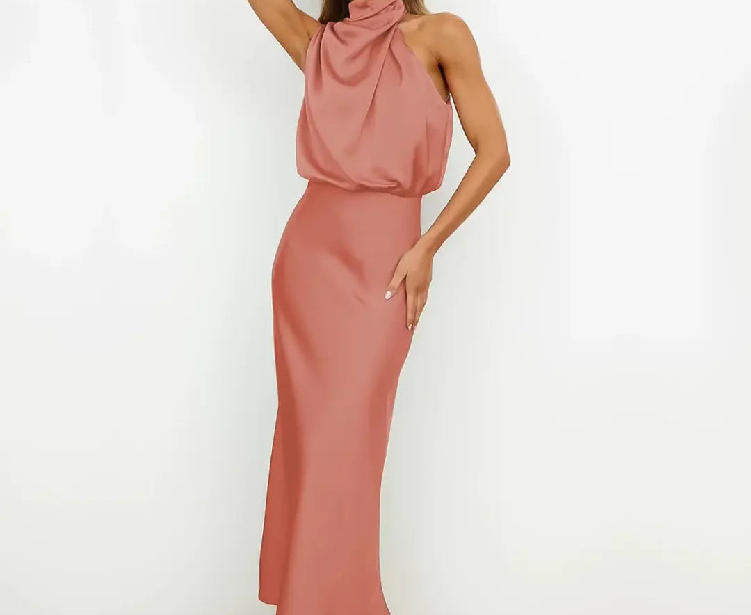 Isaura - Women's Satin Cowl Neck Midi Dress