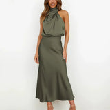 Isaura - Women's Satin Cowl Neck Midi Dress