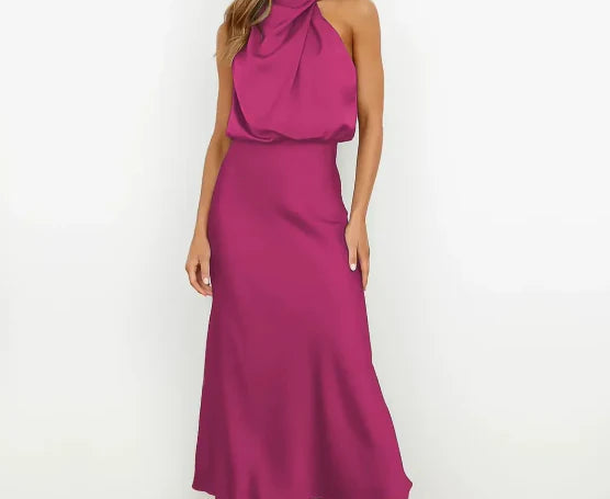 Isaura - Women's Satin Cowl Neck Midi Dress