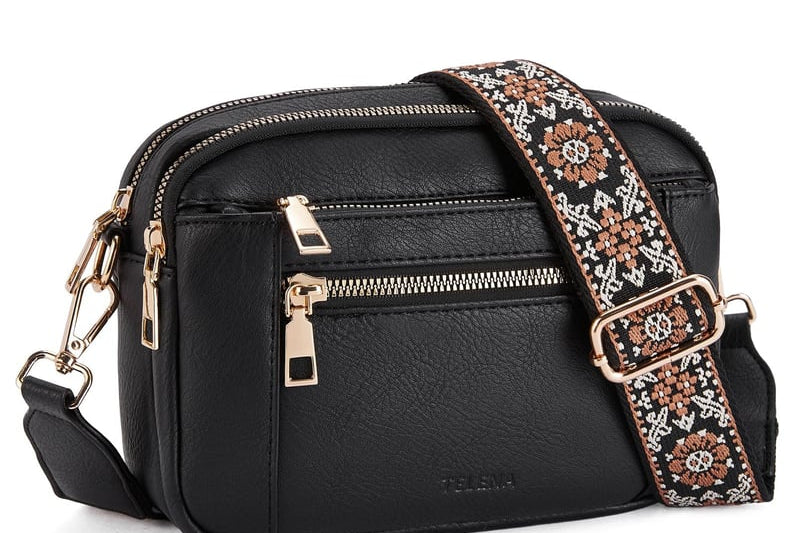 Isolt - Women's Leather Shoulder Bag with Roomy Interior - Black