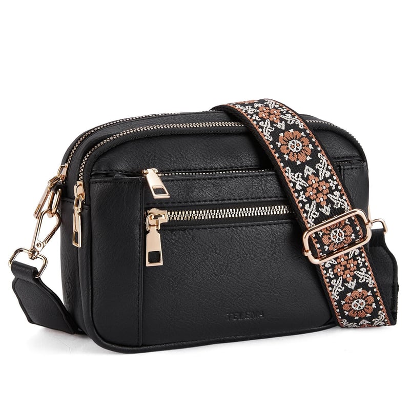 Isolt - Women's Leather Shoulder Bag with Roomy Interior - Black