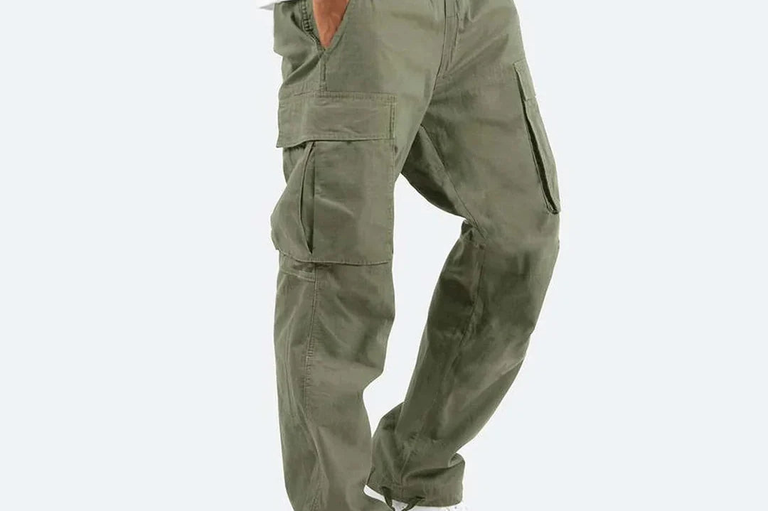 Iver - Men's Relaxed Fit Cargo Pants with Side Pockets - Dark Green
