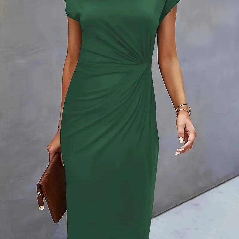 Women's Ruched Bodycon Midi Dress | Elegant Flattering Evening Dress