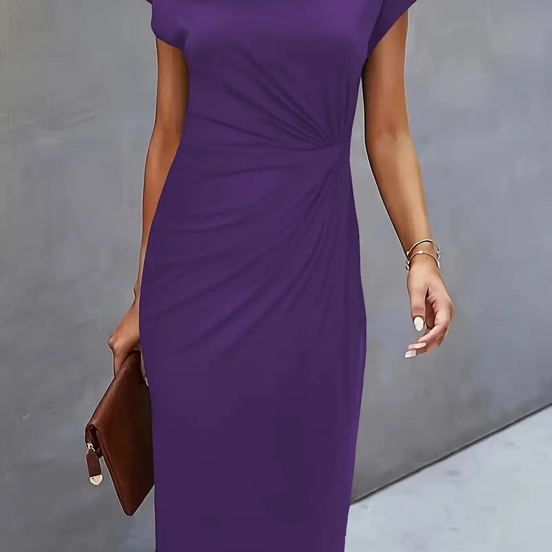 Women's Ruched Bodycon Midi Dress | Elegant Flattering Evening Dress