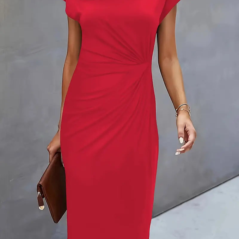 Women's Ruched Bodycon Midi Dress | Elegant Flattering Evening Dress