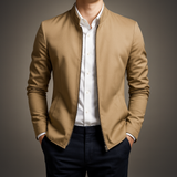 Jake - Men's Stand Collar Zip Front Jacket - Khaki