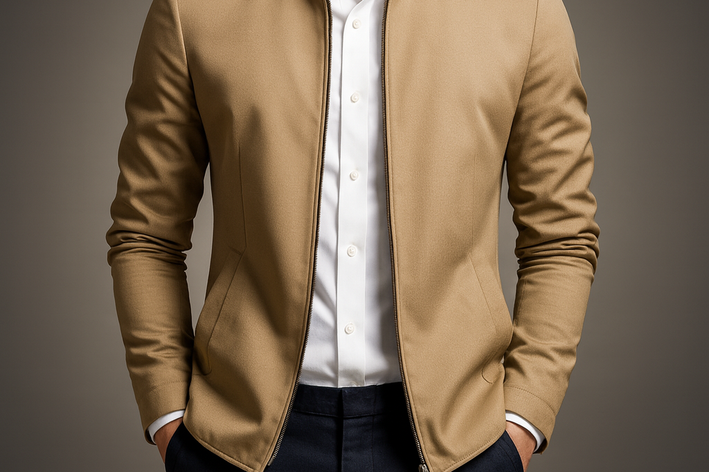 Jake - Men's Stand Collar Zip Front Jacket - Khaki