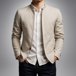 Jake - Men's Stand Collar Zip Front Jacket - White