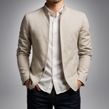 Jake - Men's Stand Collar Zip Front Jacket - White