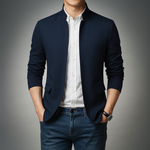 Jake - Men's Stand Collar Zip Front Jacket - Navy