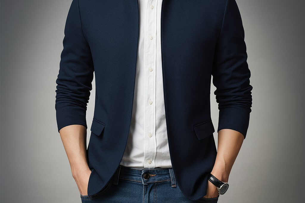 Jake - Men's Stand Collar Zip Front Jacket - Navy