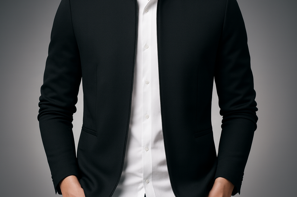 Jake - Men's Stand Collar Zip Front Jacket - Black