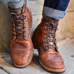 Jared - Men's Lace-Up Leather Ankle Boots with Cap Toe - Tan