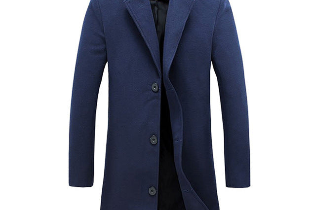 Jarrah - Men's Classic Winter Trench Coat - Navy Blue