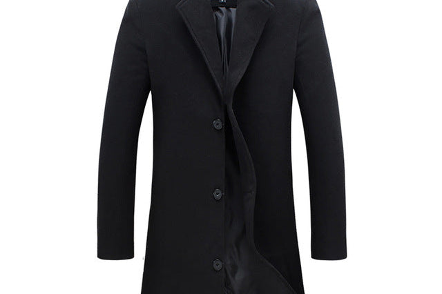 Jarrah - Men's Classic Winter Trench Coat - Black