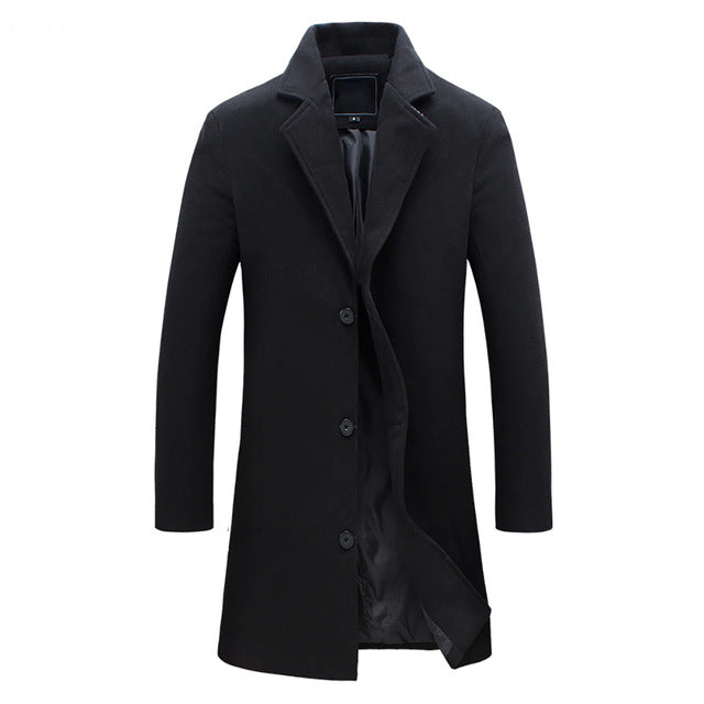Jarrah - Men's Classic Winter Trench Coat - Black
