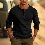 Jarvis - Men's Long Sleeve Henley Knit Sweater - Black