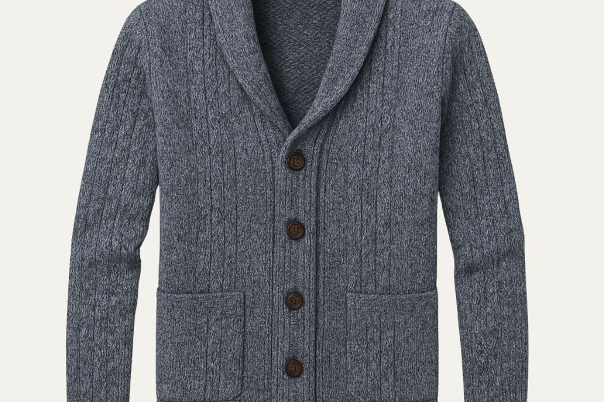 Jasper - Men's Cable Knit Shawl Collar Cardigan with Pockets
