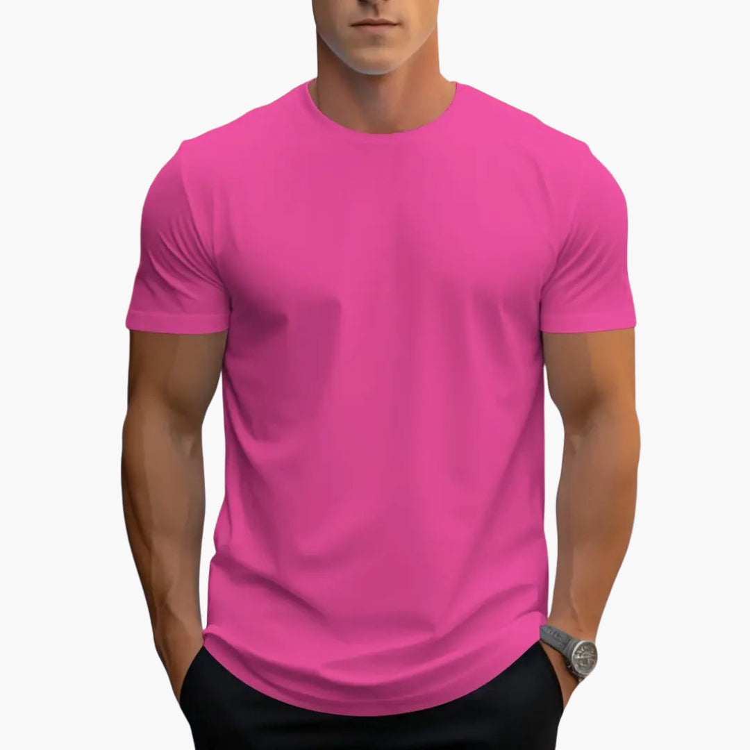 Jeremy - Men's Classic Crew Neck Cotton T-Shirt - Hot Pink