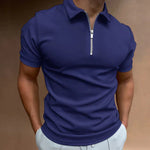 Jesse - Men's Quarter-Zip Knit Polo Shirt - Dark Blue
