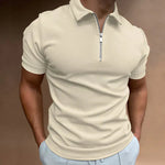 Jesse - Men's Quarter-Zip Knit Polo Shirt - Khaki