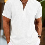 John - Men's Short Sleeve Henley Shirt with Button Placket - White