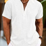 John - Men's Short Sleeve Henley Shirt with Button Placket - White