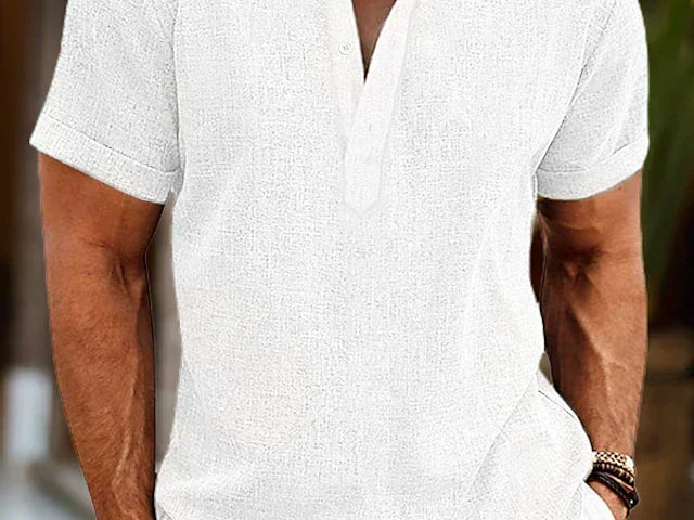 John - Men's Short Sleeve Henley Shirt with Button Placket - White