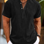 John - Men's Short Sleeve Henley Shirt with Button Placket - Black