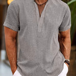 John - Men's Short Sleeve Henley Shirt with Button Placket - Gray