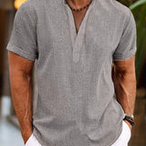 John - Men's Short Sleeve Henley Shirt with Button Placket - Gray