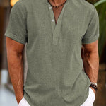 John - Men's Short Sleeve Henley Shirt with Button Placket - Green